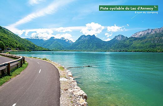 Fietspad langs het Meer van Annecy en bergen, op camping CLICOCHIC Aloua in Sevrier (74).