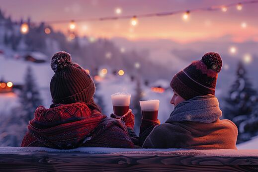 Warme dranken, besneeuwd landschap op camping CLICOCHIC Alpes Lodges in Pralognan la Vanoise (73).