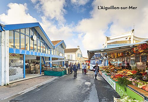 Levendige markt van L'Aiguillon-sur-Mer, Vendée, bezienswaardigheid nabij de camping.