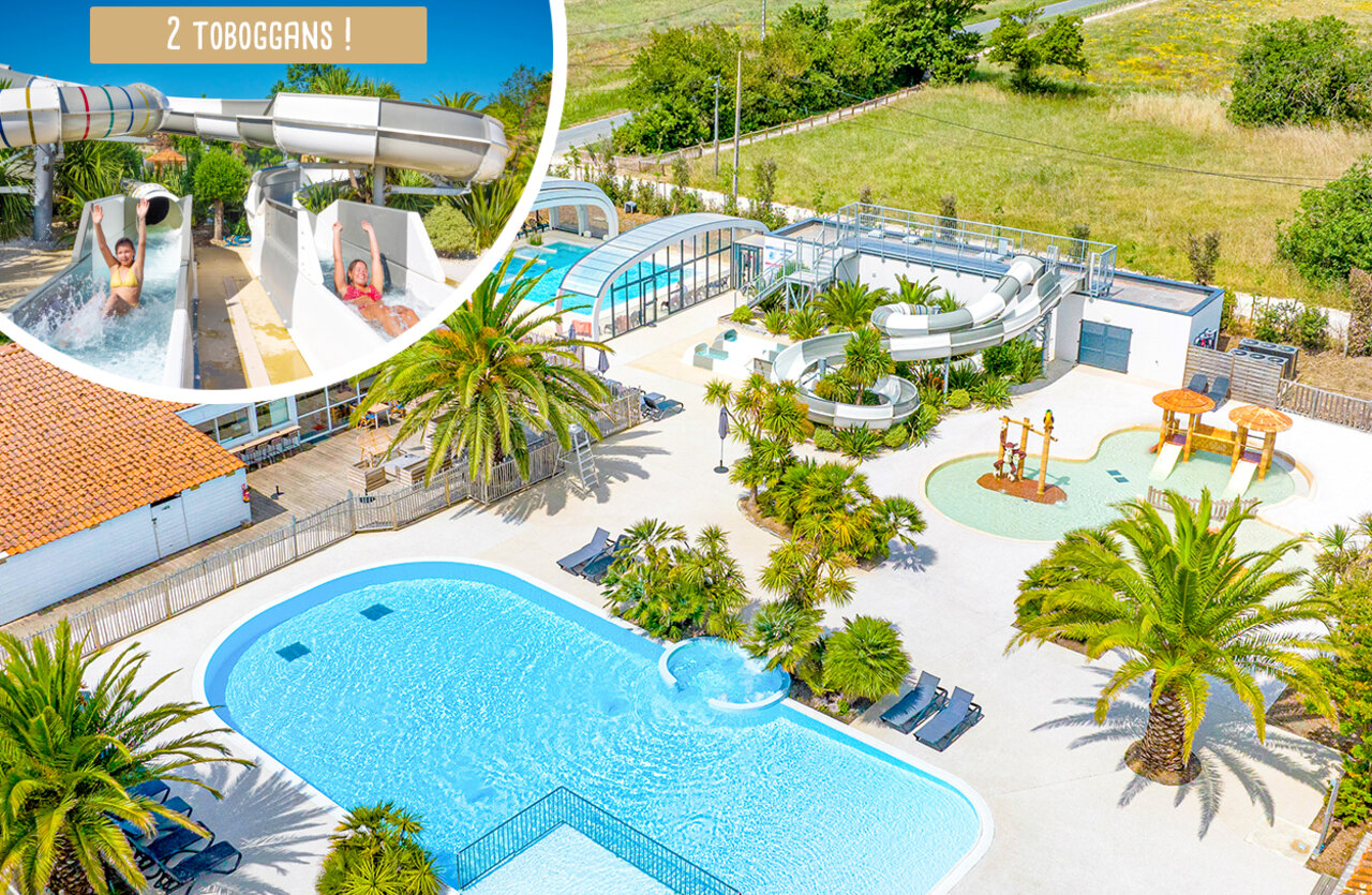 Glijbanen, zwembaden op camping CLICOCHIC Cabanes d Ol�ron in ST GEORGES D'OLERON.