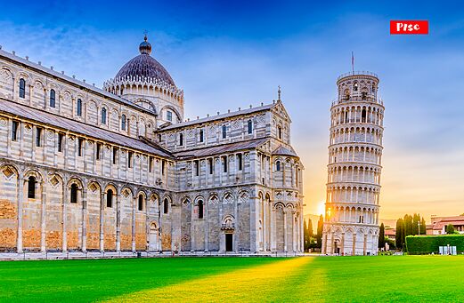Scheve Toren van Pisa en Kathedraal, historische bezienswaardigheden nabij Rosignano Marittimo.
