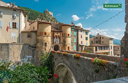 Middeleeuwse stad Entrevaux met vestingbrug en citadel in de Provence.