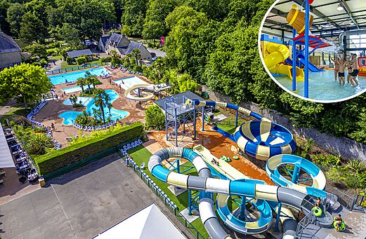 Groot waterpark met zwembaden en glijbanen op camping CAPFUN Ch�teau de Galin�e in SAINT CAST LE GUILDO (22).