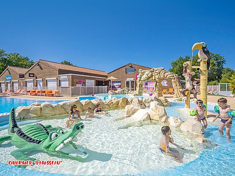 Recreatiezwembad met krokodil en waterspelen op camping CAPFUN La Ch�naie PORNIC.