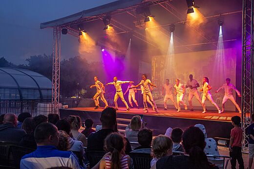 Dansshow met verlicht podium, publiek op camping CAPFUN Chênes in Medis/Royan (17).