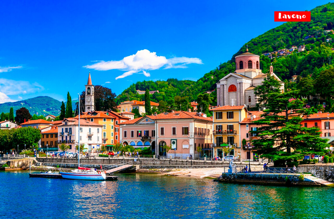 Schilderachtig dorp Laveno aan de oevers van het Lago Maggiore, Itali�.