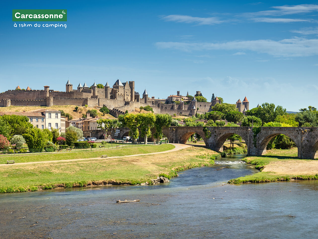 Middeleeuwse stad Carcassonne en Pont Vieux, bezienswaardigheid nabij de camping.