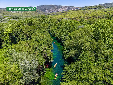 Kajaks op de Sorgue, directe en priv� toegang tot camping CLICOCHIC Couteli�re in Lagnes (84).