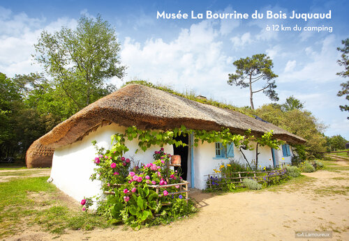 Traditioneel huis met rieten dak van Musée La Bourrine du Bois Juquaud, Vendée.