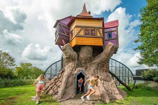 Gigantische en kleurrijke boomhut voor kinderen op camping CAPFUN De Bongerd in Tuitjenhorn.