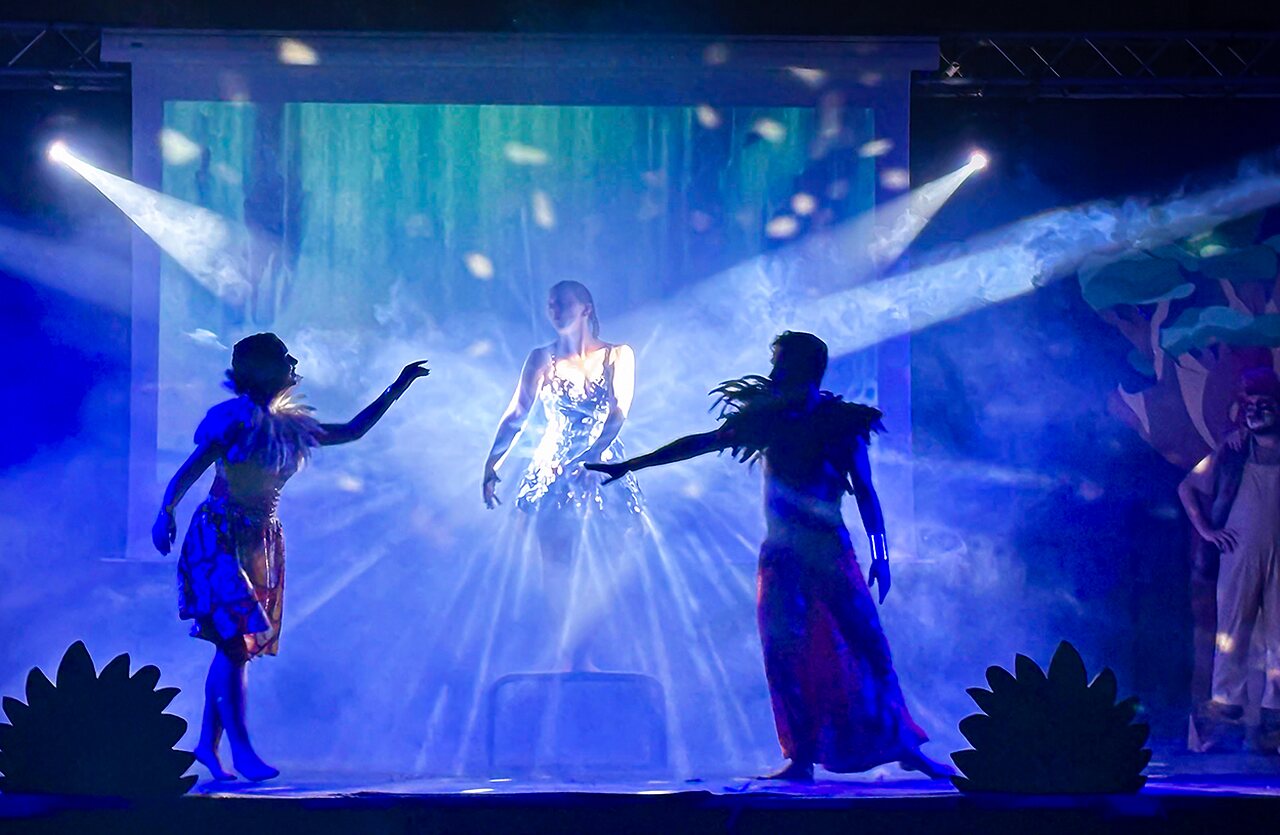 Avondshow met artiesten en licht, op camping VAGUES OCEANES Elys�e.