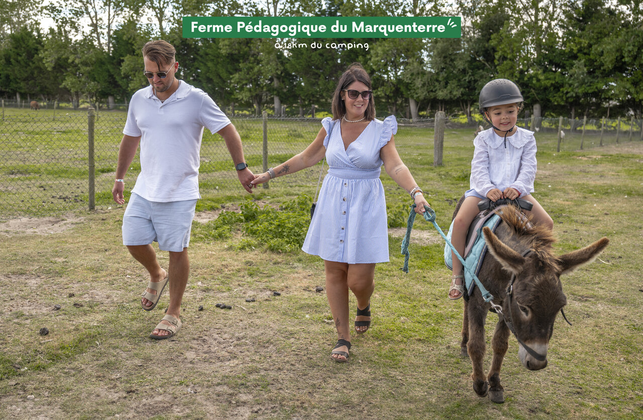 Ferme P�dagogique du Marquenterre, ezelrit met familie nabij de camping.