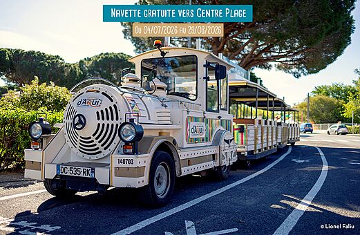 Gratis pendeltrein naar Centre Plage op camping VAGUES OCEANES Au Flamenco in Argelès-sur-Mer (66).