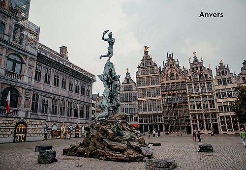 Grote Markt van Antwerpen met Brabo fontein, bezienswaardigheid nabij de camping.