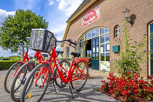 Rode fietsen te huur voor de receptie op camping CAPFUN IJsselstrand in Doesburg.