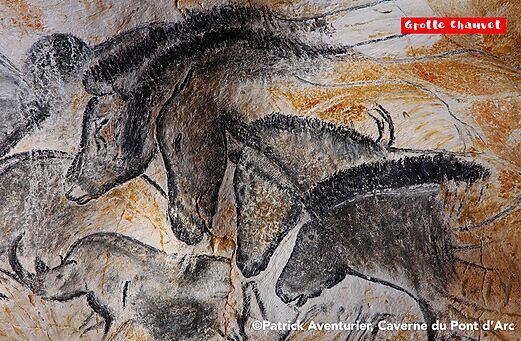 Grotschilderingen van paarden en neushoorns, Grotte Chauvet, Ard�che.