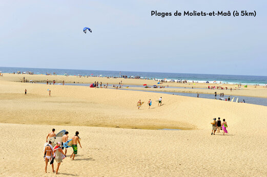 Stranden van Moliets-et-Maâ, breed zandstrand en Atlantische Oceaan.