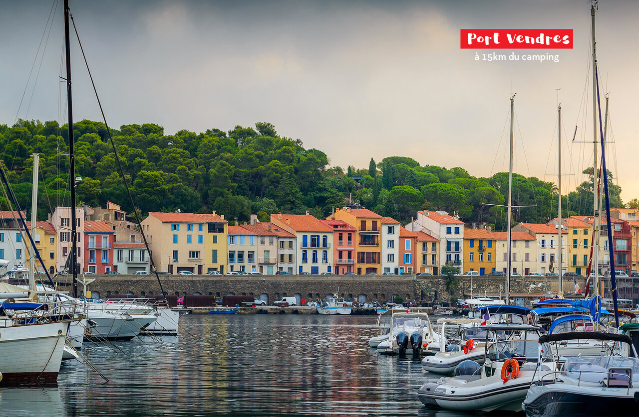 Port Vendres, jachthaven met boten en kleurrijke huizen nabij Argel�s-sur-Mer.