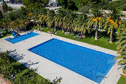 Buitenbaden, waterglijbaan en palmbomen op camping CAPFUN Mirmanda (43).