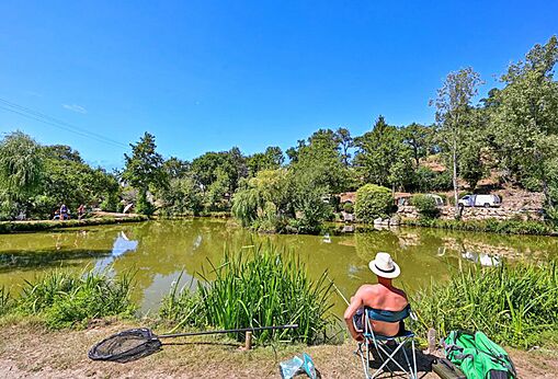 Vissen aan de vijver van camping VAGUES OCEANES Moulin de Cadillac in Noyal-Muzillac (56).