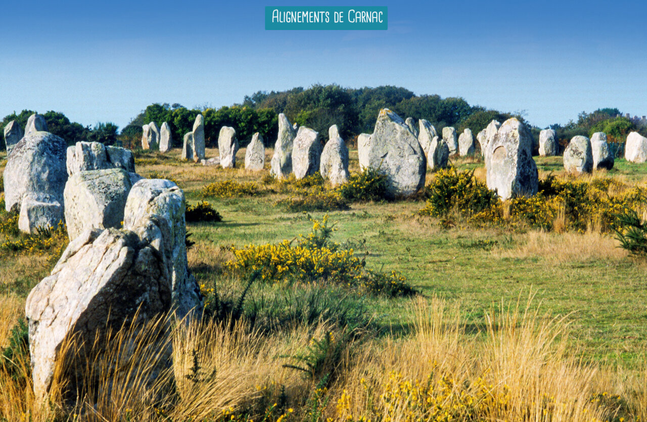 Alignementen van Carnac, prehistorische menhirs te bezoeken in Bretagne, Morbihan.