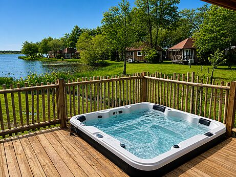 Buitenjacuzzi op houten terras op camping CAPFUN Paillotte in AZUR (40).