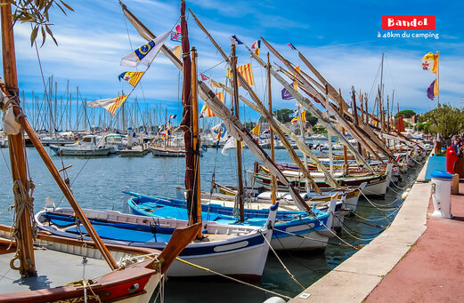 Haven van Bandol met kleurrijke traditionele boten, een stad om te bezoeken in de Var.