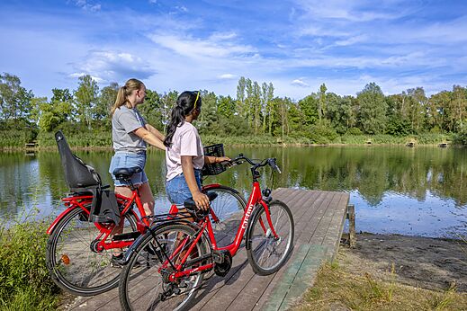 Rode fietsen en natuurlijk meer met twee personen op camping CAPFUN Rakelbos.