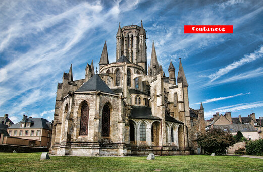Gotische kathedraal van Coutances, historisch monument te bezoeken in Normandië.