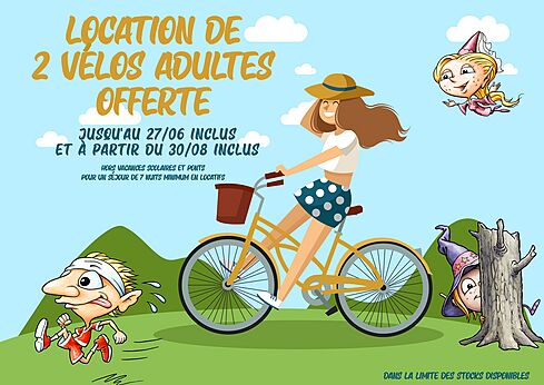 Promotie huur 2 volwassen fietsen op camping CAPFUN Talaris Vacances in Lacanau (33).