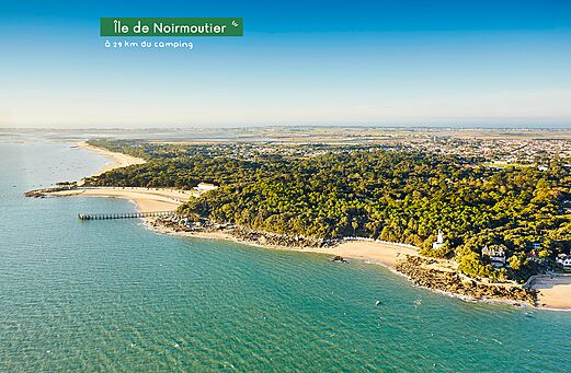 Île de Noirmoutier, stranden, bossen en stad, bestemming dichtbij de camping.