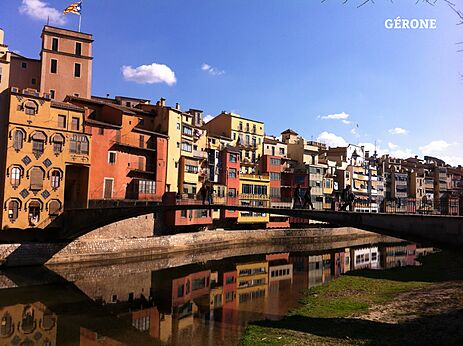 Kleurrijke huizen langs de rivier Onyar in Girona, een stad om te bezoeken.