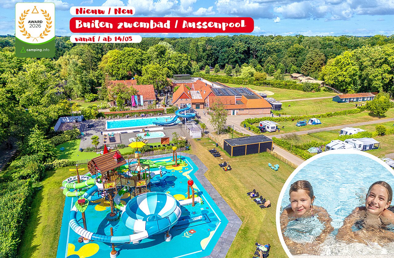 Waterpark met glijbanen en buitenzwembad op camping CAPFUN het Winkel in Winterswijk.